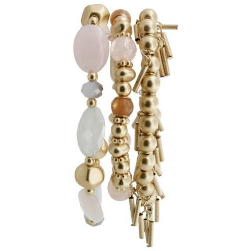 Semi Precious Beaded Gold & Pink Bracelet Set